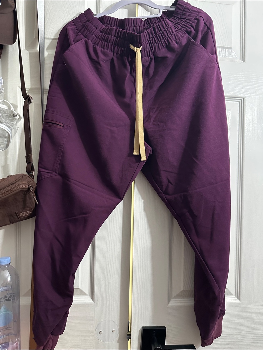 Figs Women's Jogger Pants in Deep Plum with Cream Drawstring